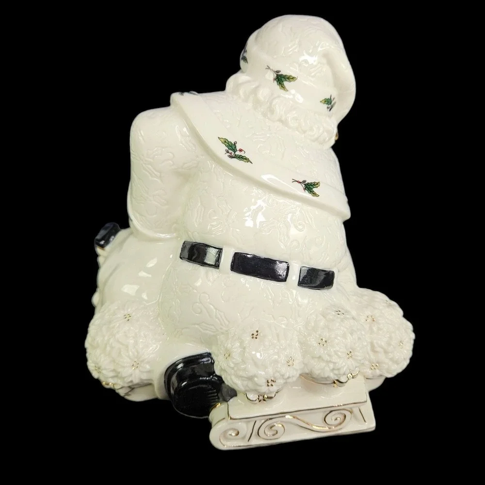 Santa Claus Christmas Centerpiece White Musical Gold Trim Holly Working Video